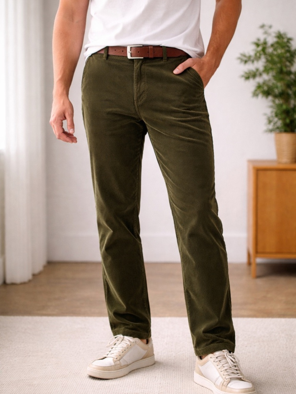 ORVIS Men's Cotton Striped Olive Green Corduroy Cuff Pants NWT 40 Waist